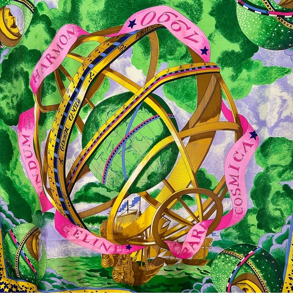 🥂SOLD🥂1990 CELINE PARIS Vintage Silk Bright Celestial Square Scarf - Picture 7 of 11